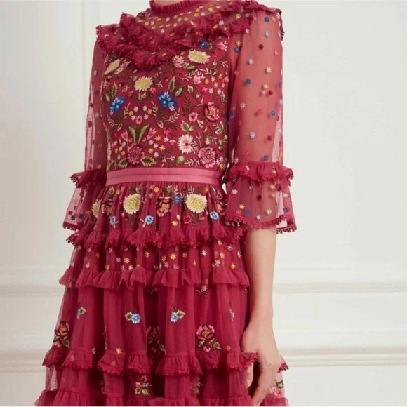 BHLDN Needle and Thread Red Pandora maxi dress gown xs small 2 4 - Picture 10 of 12